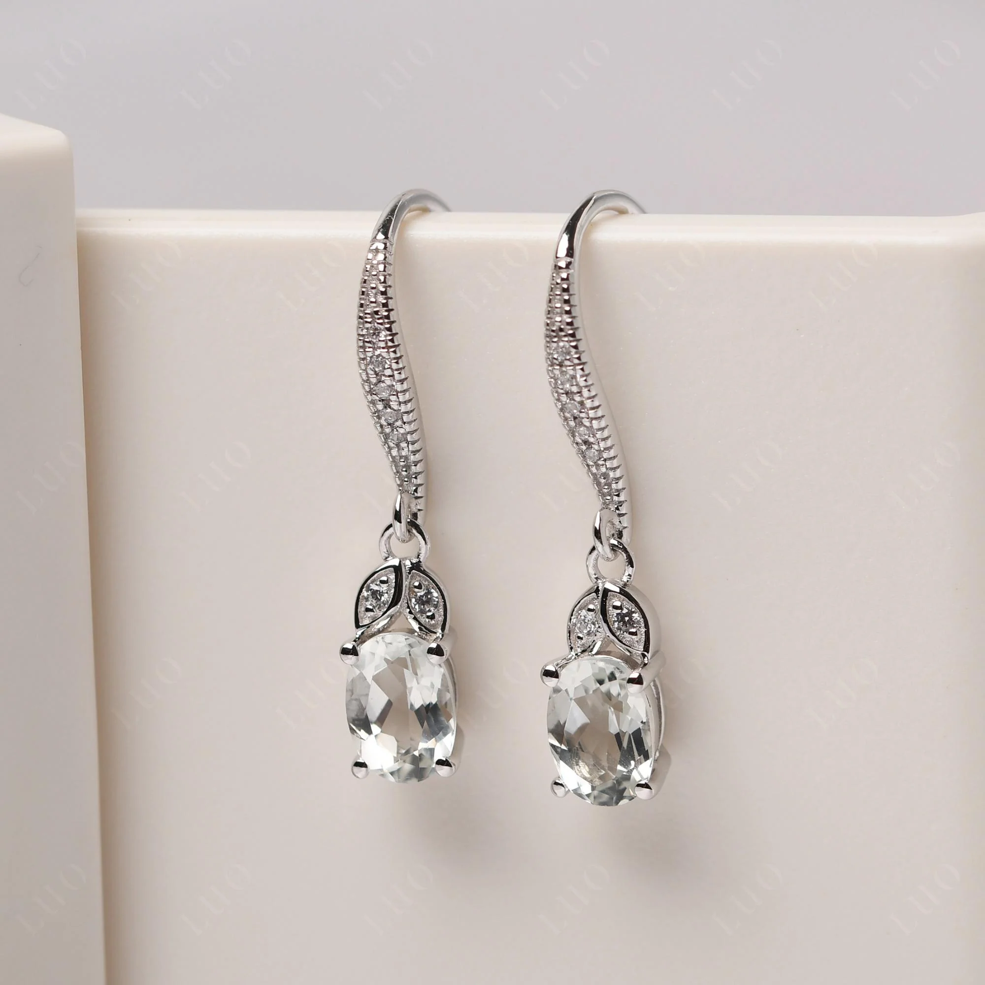 Oval Green Amethyst Dangling Earrings - Image 10