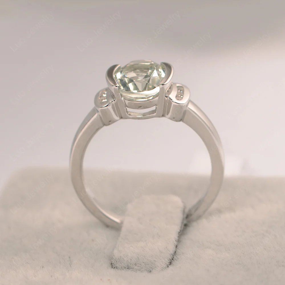 Oval Green Amethyst Half Bezel Engagement Ring - Image 3