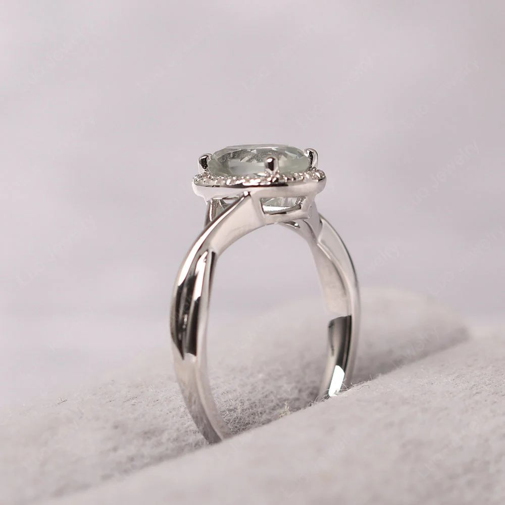 Green Amethyst Oval Halo Engagement Ring - Image 4