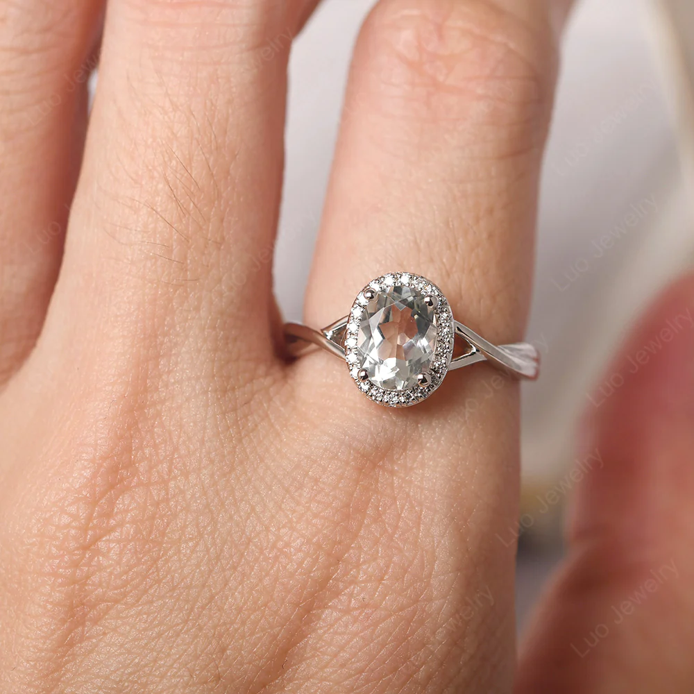 Green Amethyst Oval Halo Engagement Ring - Image 5