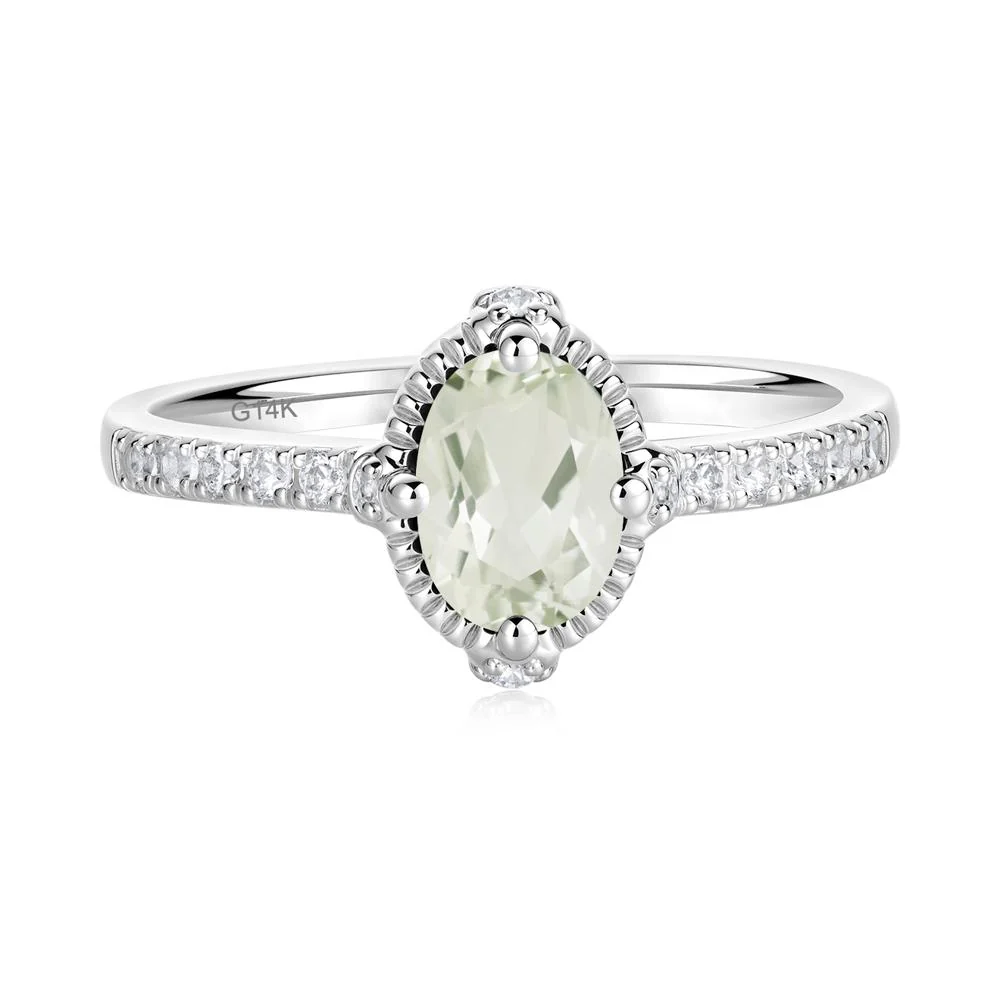 Oval Green Amethyst Milgrain Halo Ring - Image 2