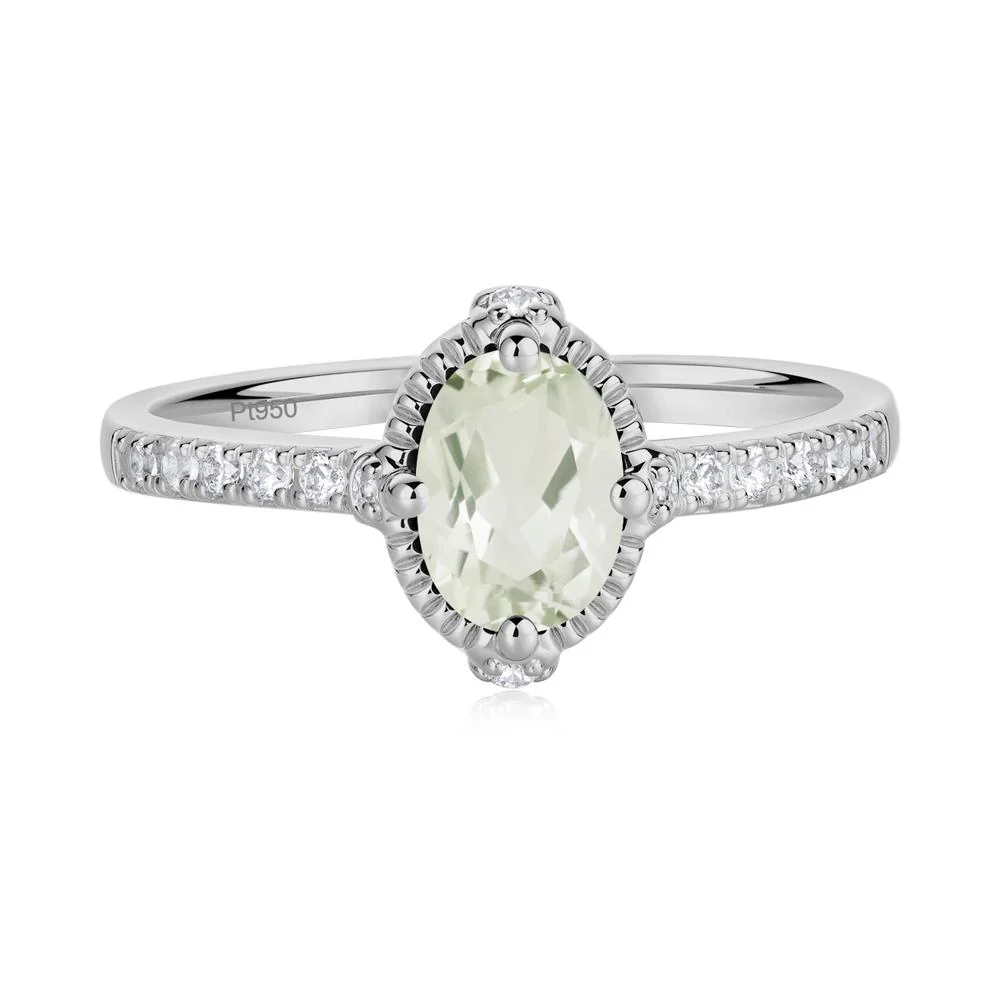 Oval Green Amethyst Milgrain Halo Ring - Image 3