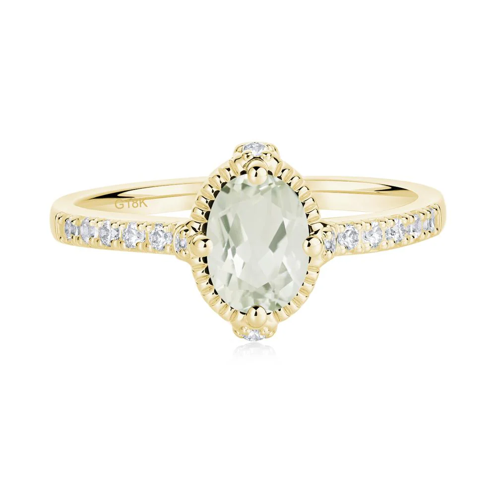 Oval Green Amethyst Milgrain Halo Ring - Image 4