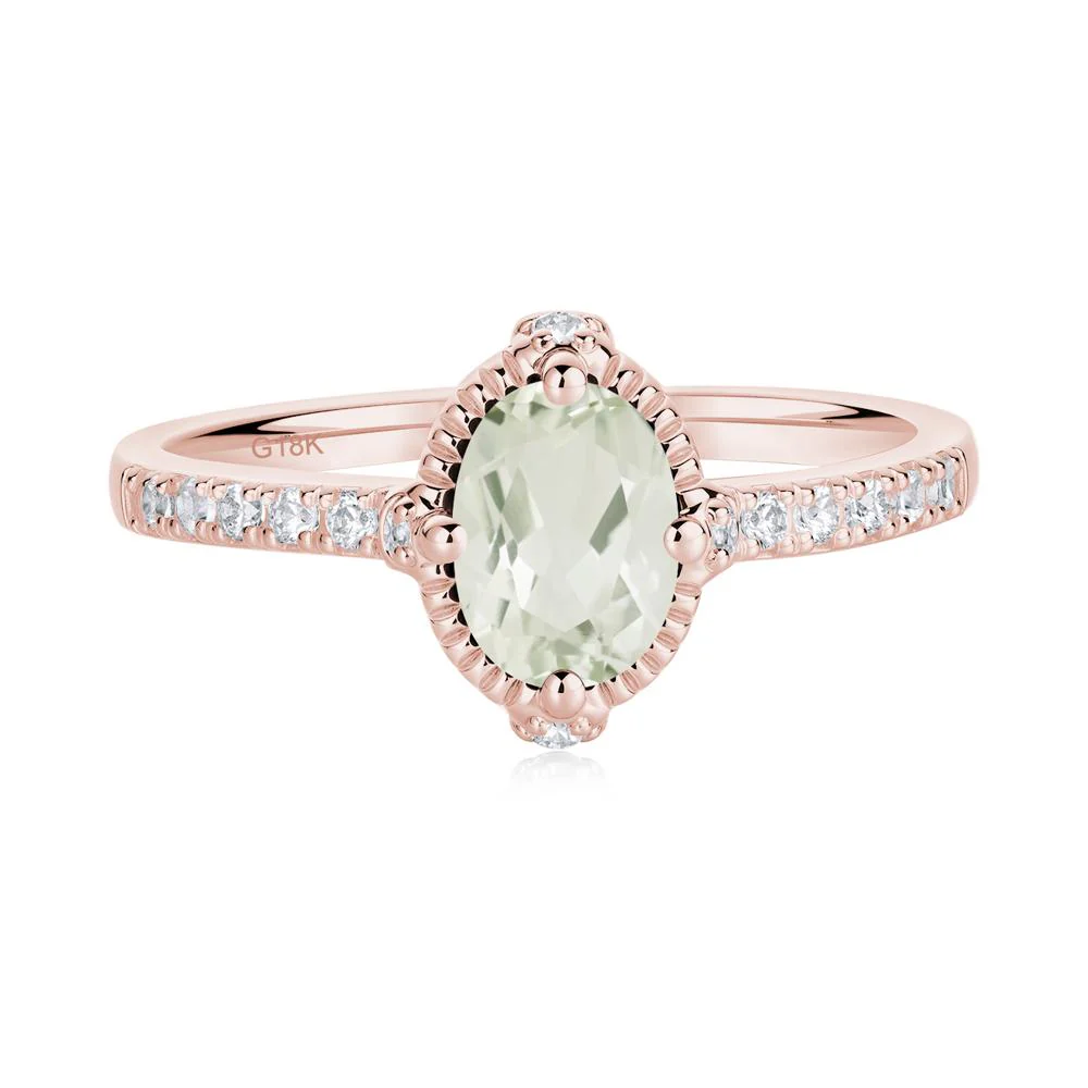 Oval Green Amethyst Milgrain Halo Ring - Image 5