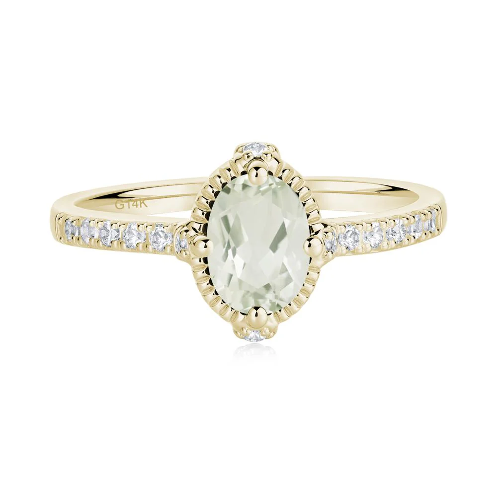 Oval Green Amethyst Milgrain Halo Ring - Image 6