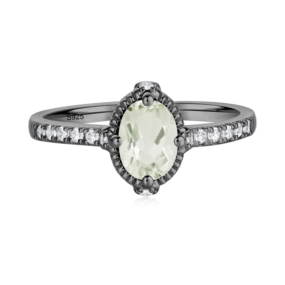 Oval Green Amethyst Milgrain Halo Ring - Image 7