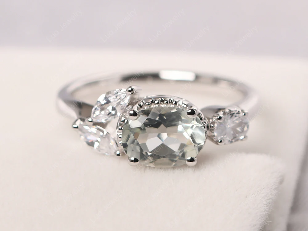 Oval Green Amethyst Cluster Ring