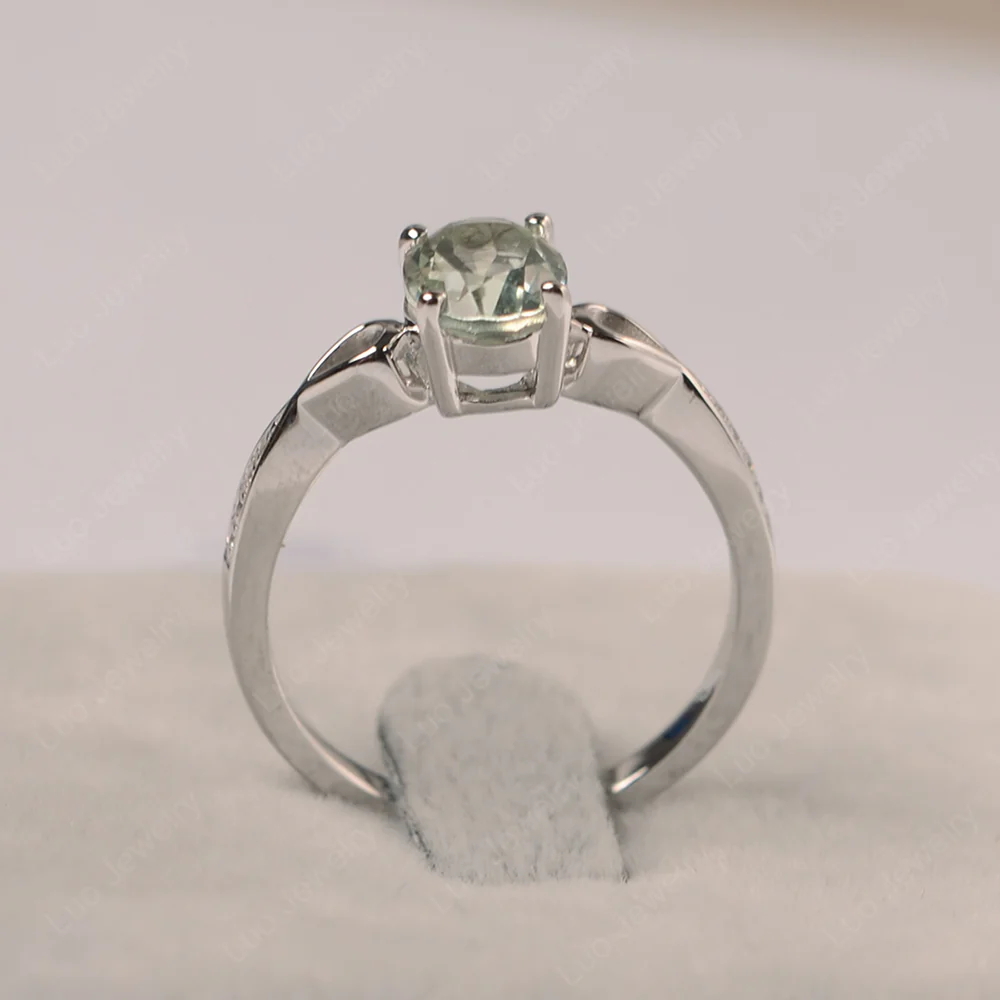 Oval Green Amethyst Delicate Engagement Ring - Image 2