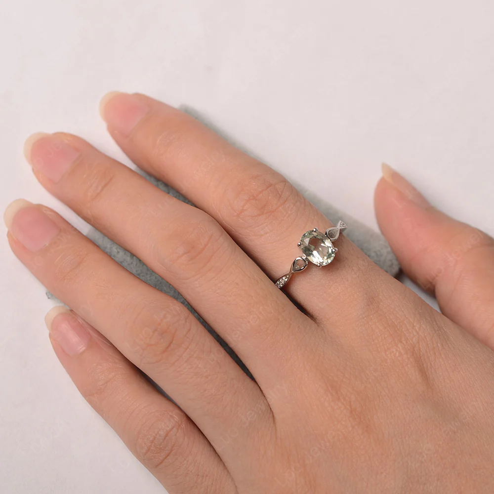 Oval Green Amethyst Delicate Engagement Ring - Image 3