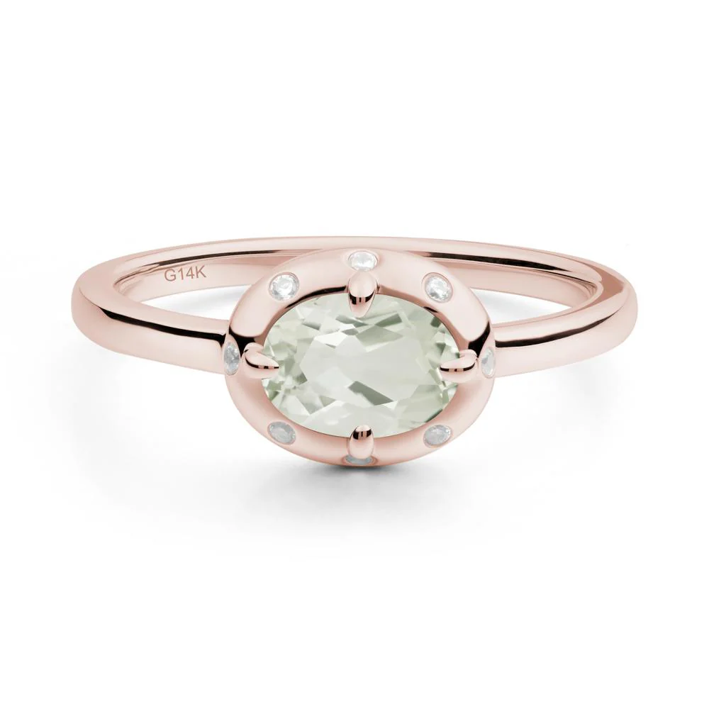 Oval Green Amethyst Ring with Faux-Bezel Setting