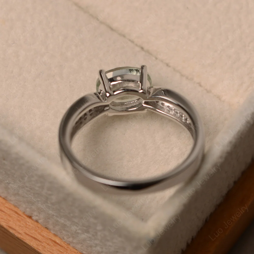 Oval Green Amethyst Horizontal Two Rows Pave Ring - Image 3