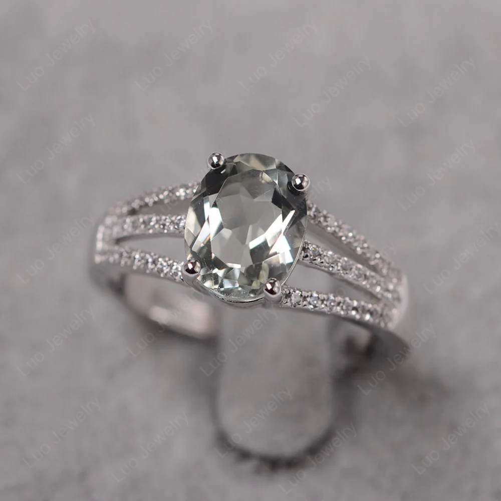 Green Amethyst Triple Split Shank Ring