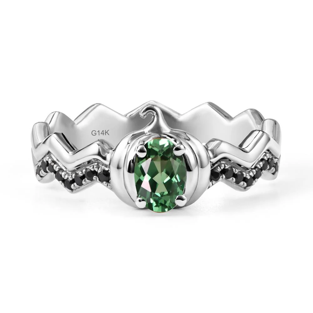 Oval Green Sapphire and Black Spinel Pumpkin Ring