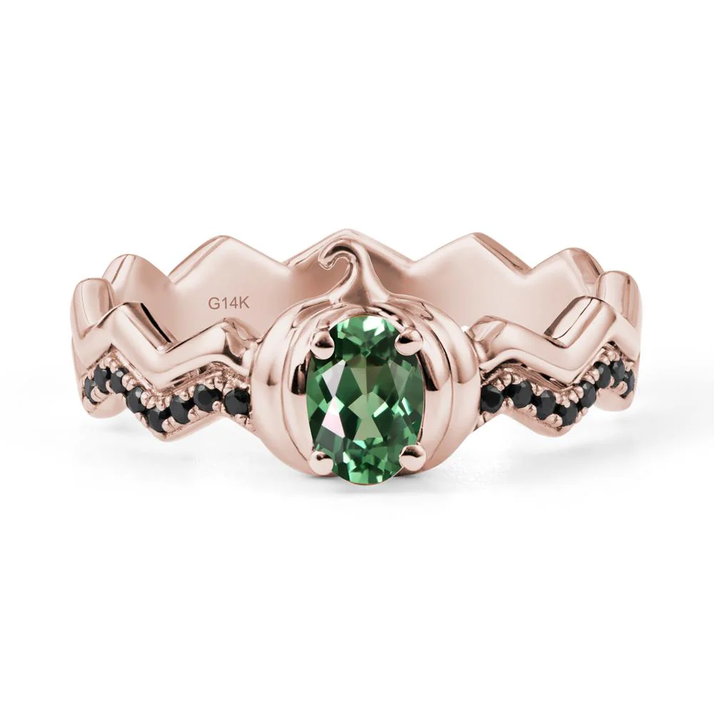 Oval Green Sapphire and Black Spinel Pumpkin Ring - Image 2