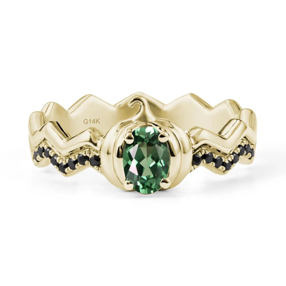 Oval Green Sapphire and Black Spinel Pumpkin Ring - Image 3