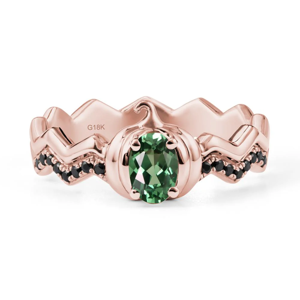 Oval Green Sapphire and Black Spinel Pumpkin Ring - Image 4