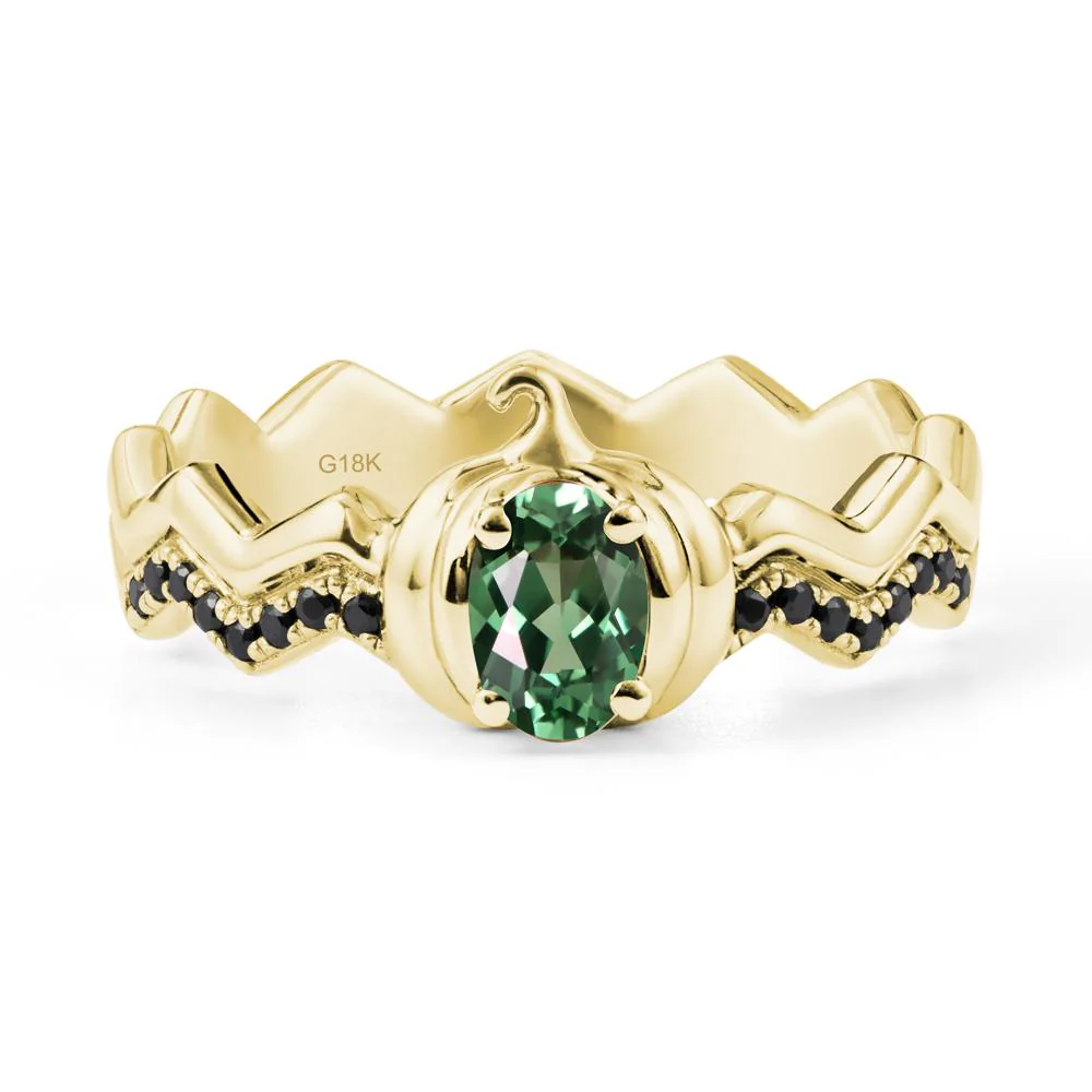 Oval Green Sapphire and Black Spinel Pumpkin Ring - Image 6