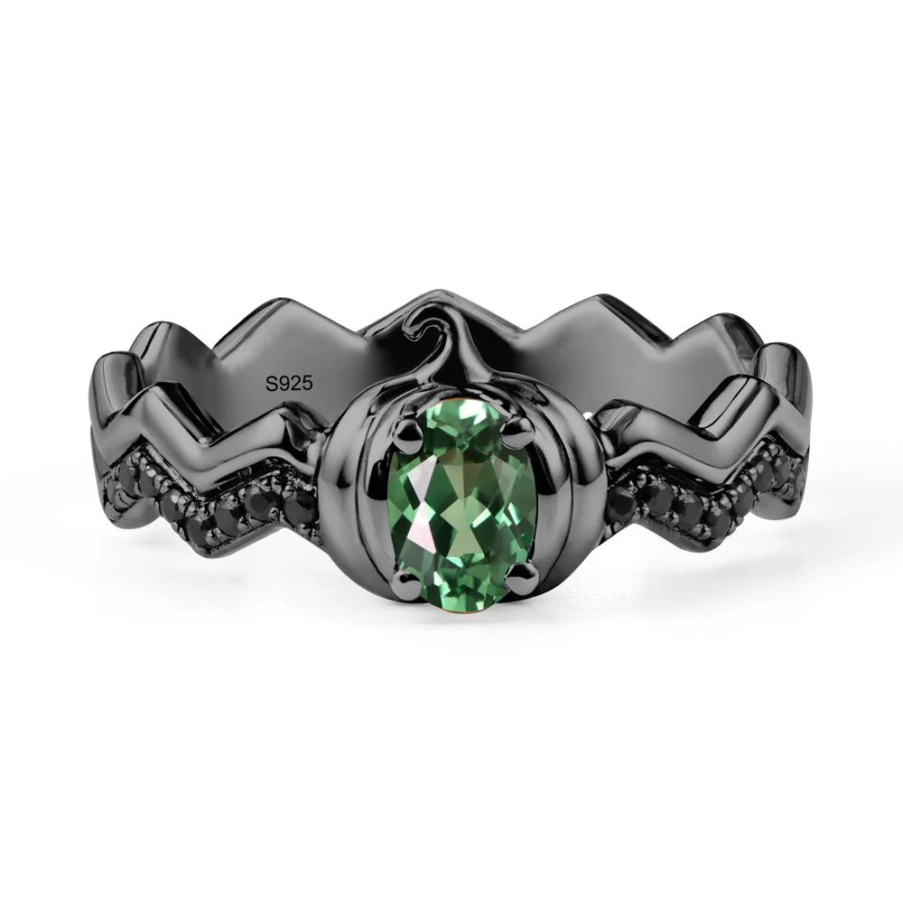 Oval Green Sapphire and Black Spinel Pumpkin Ring - Image 7