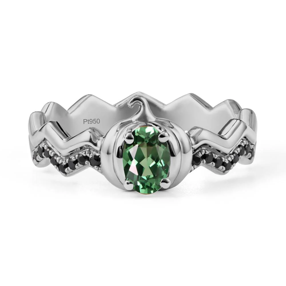 Oval Green Sapphire and Black Spinel Pumpkin Ring - Image 8