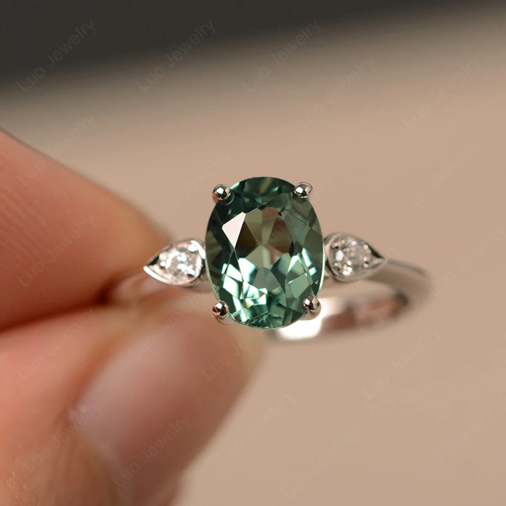 Oval Shaped Green Sapphire Engagement Ring