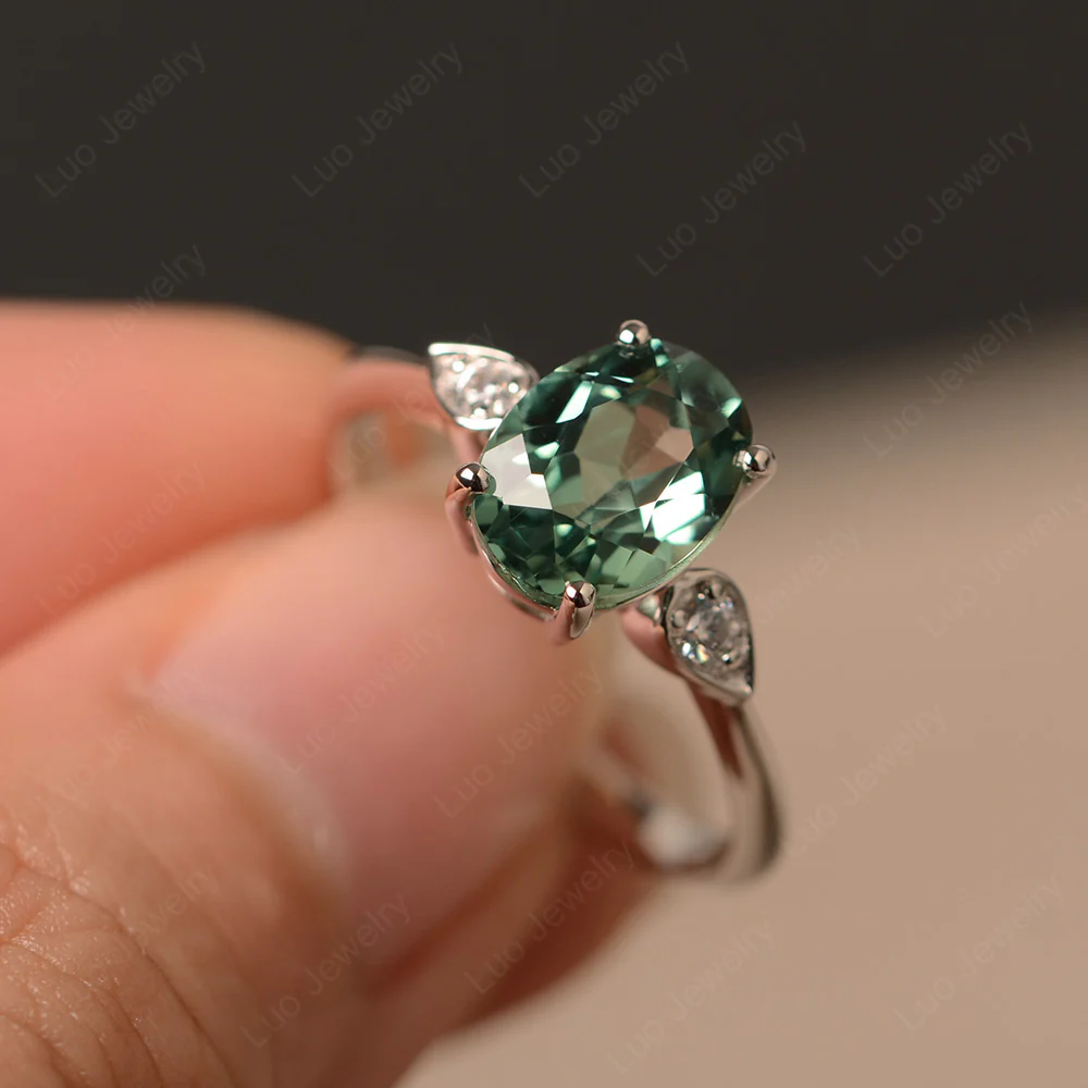 Oval Shaped Green Sapphire Engagement Ring - Image 2