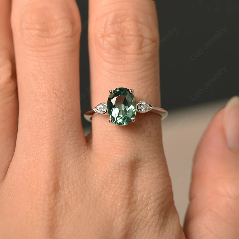 Oval Shaped Green Sapphire Engagement Ring - Image 4
