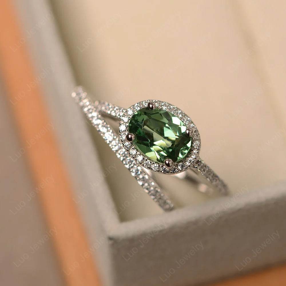 Green Sapphire Oval Wedding Ring Set - Image 2