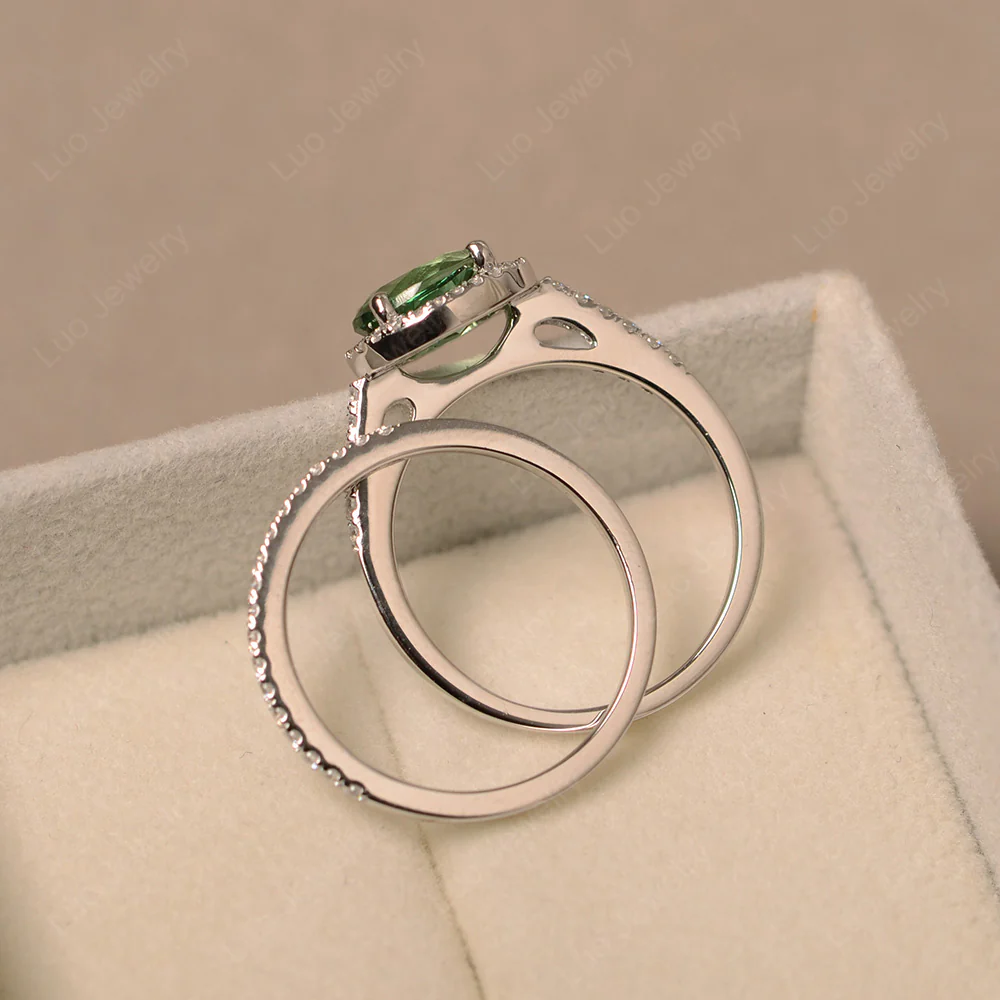 Green Sapphire Oval Wedding Ring Set - Image 3