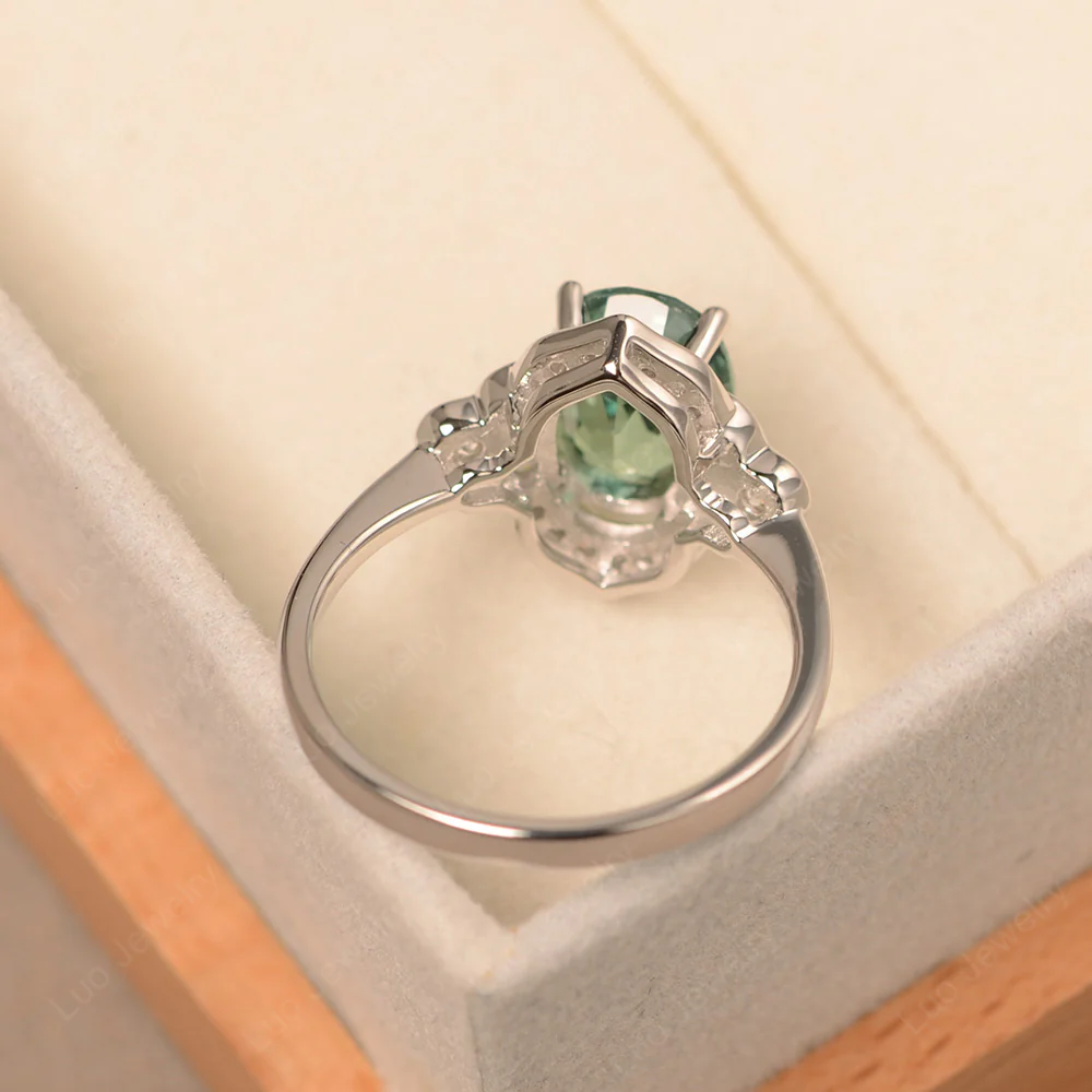 Oval Art Deco Green Sapphire Engagement Ring - Image 3