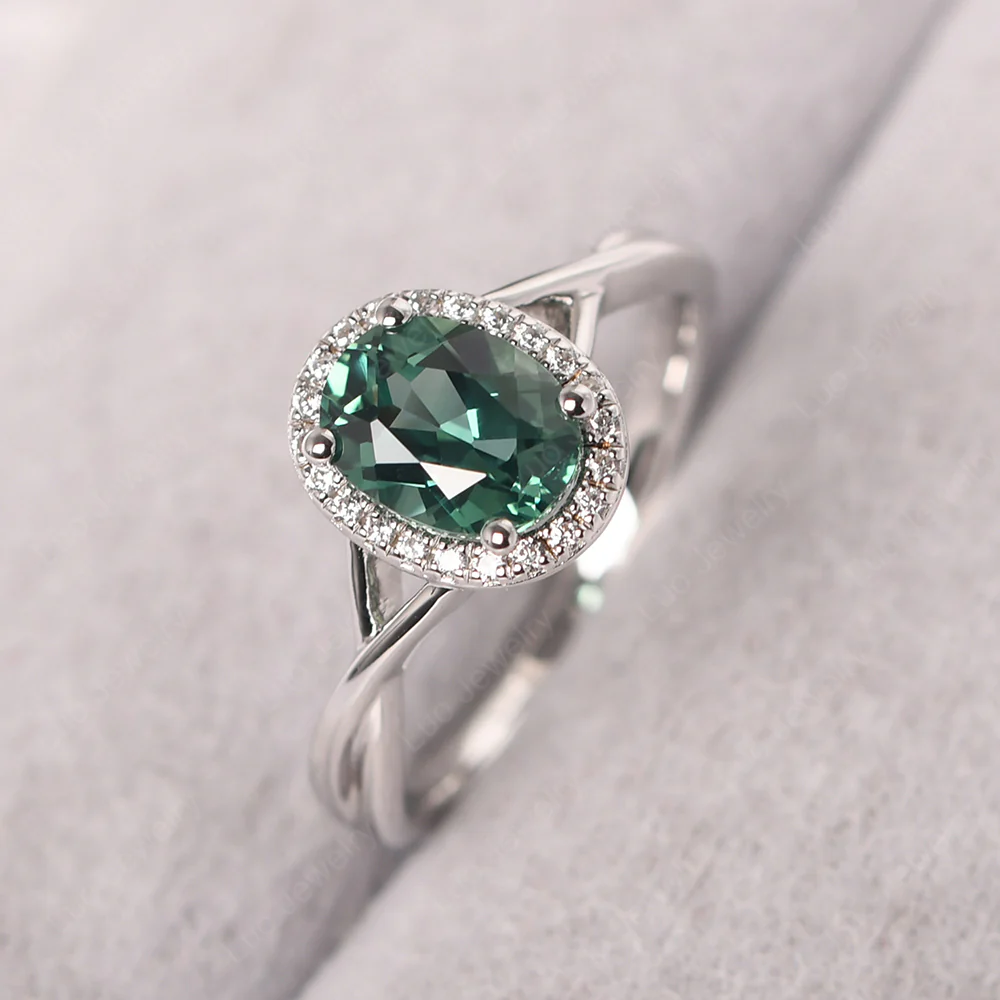Green Sapphire Oval Halo Ring