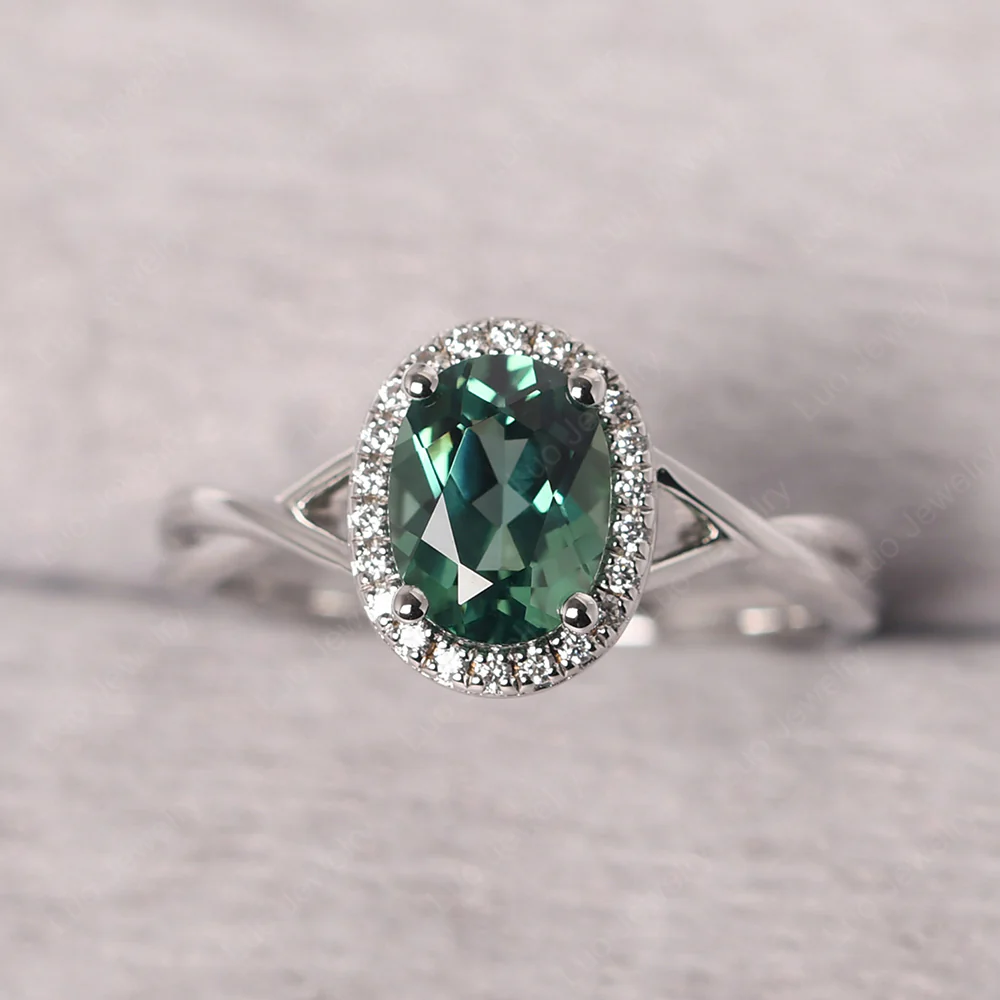 Green Sapphire Oval Halo Ring - Image 2