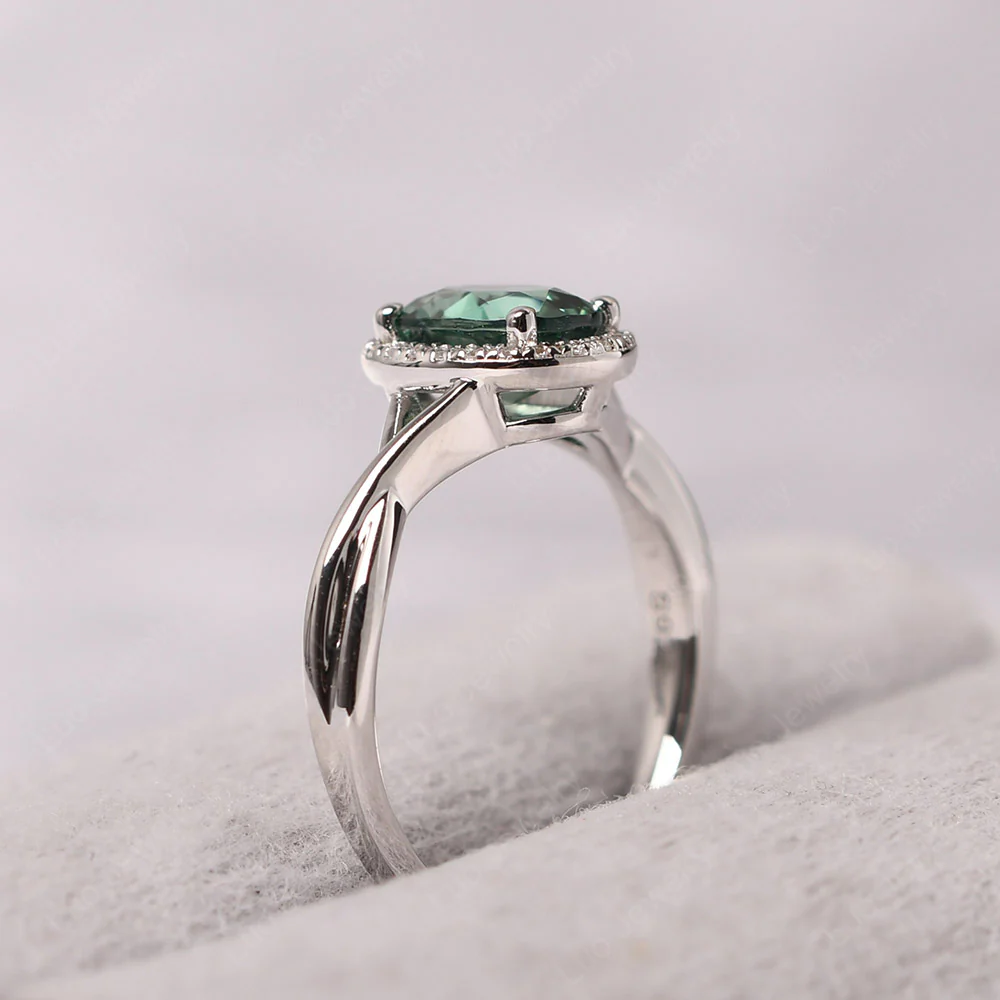 Green Sapphire Oval Halo Ring - Image 4