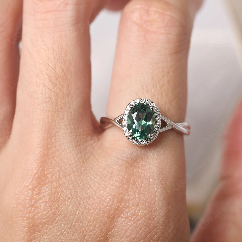 Green Sapphire Oval Halo Ring - Image 5