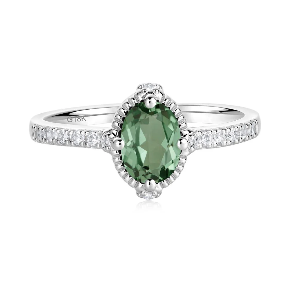 Oval Green Sapphire Milgrain Halo Ring - Image 7
