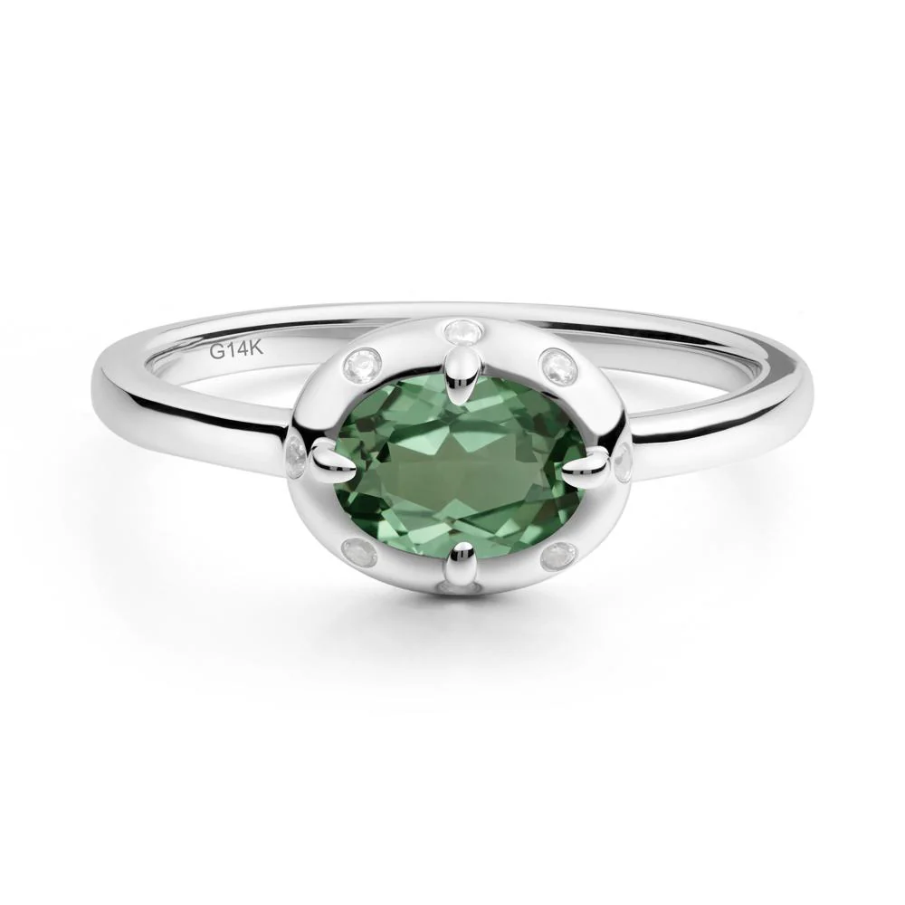 Oval Green Sapphire Ring with Faux-Bezel Setting - Image 3