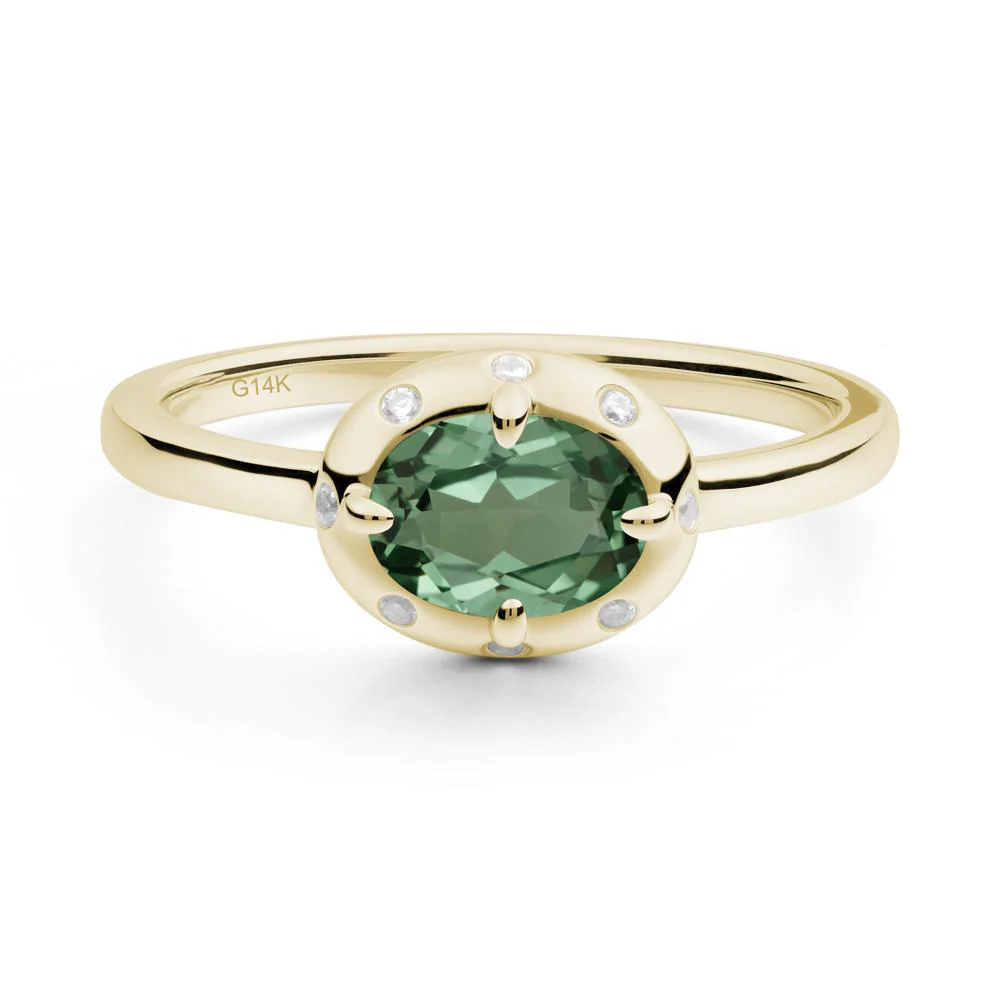 Oval Green Sapphire Ring with Faux-Bezel Setting - Image 4