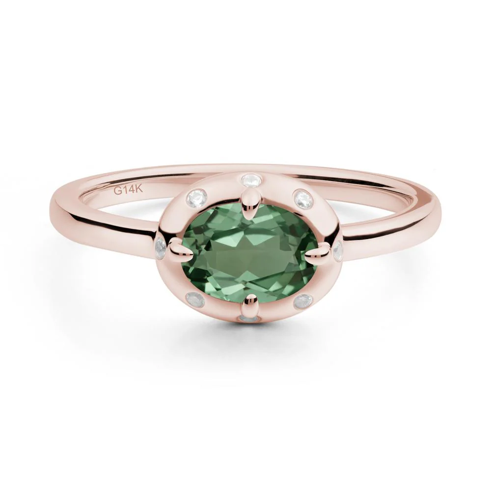 Oval Green Sapphire Ring with Faux-Bezel Setting - Image 8