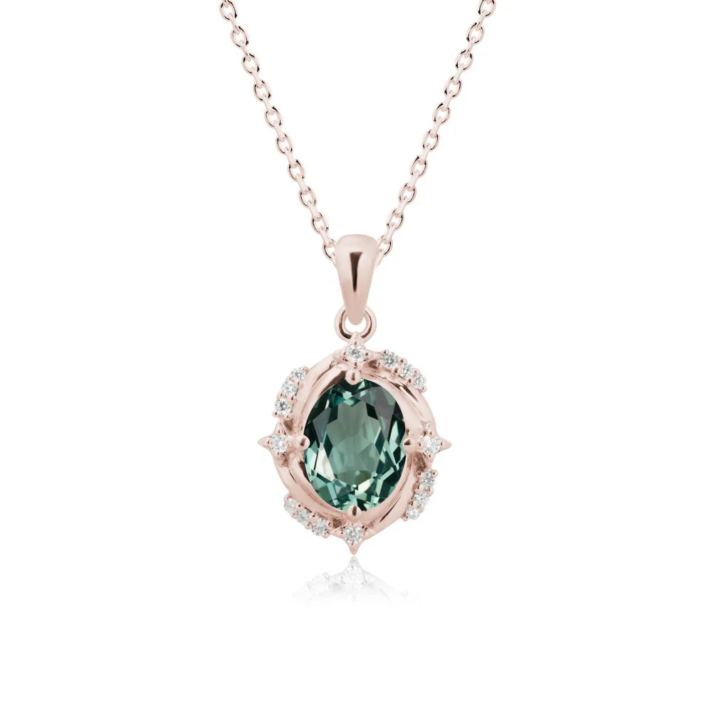 Oval Green Sapphire Shooting Star Pendant Necklace - Image 2