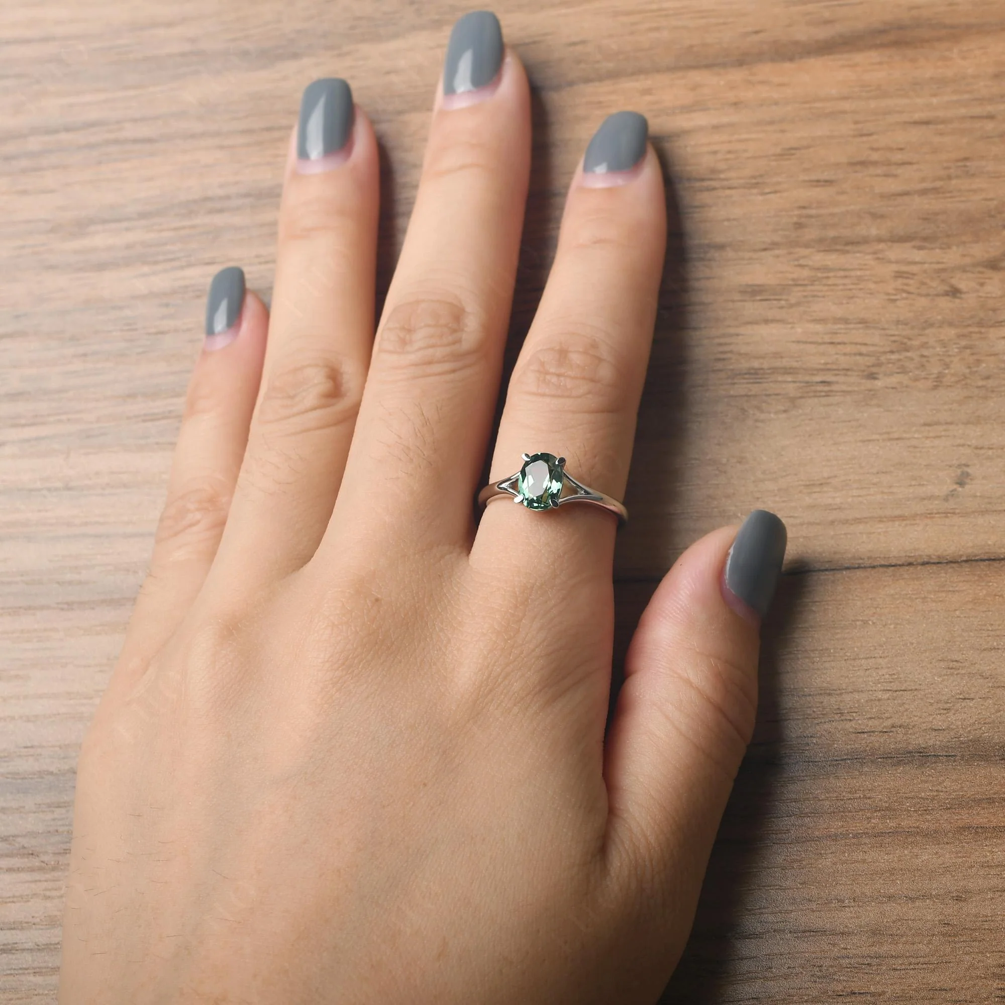 Green Sapphire Split Shank Engagement Ring - Image 33