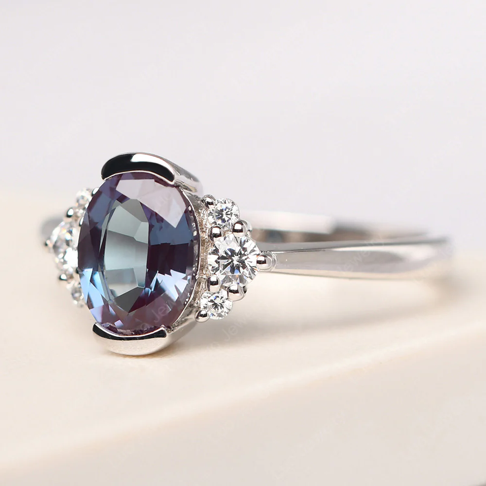 Oval Half Bezel Set Alexandrite Engagement Ring - Image 2
