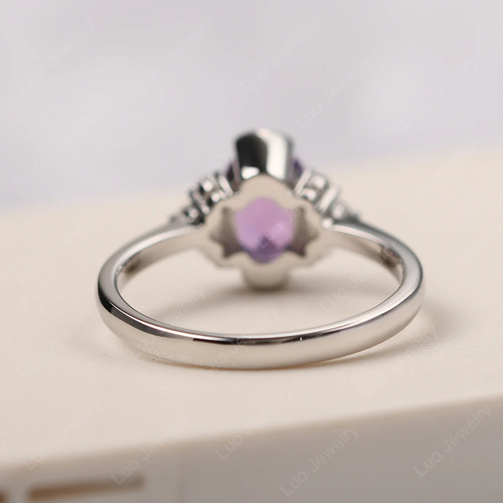 Oval Half Bezel Set Amethyst Engagement Ring - Image 3