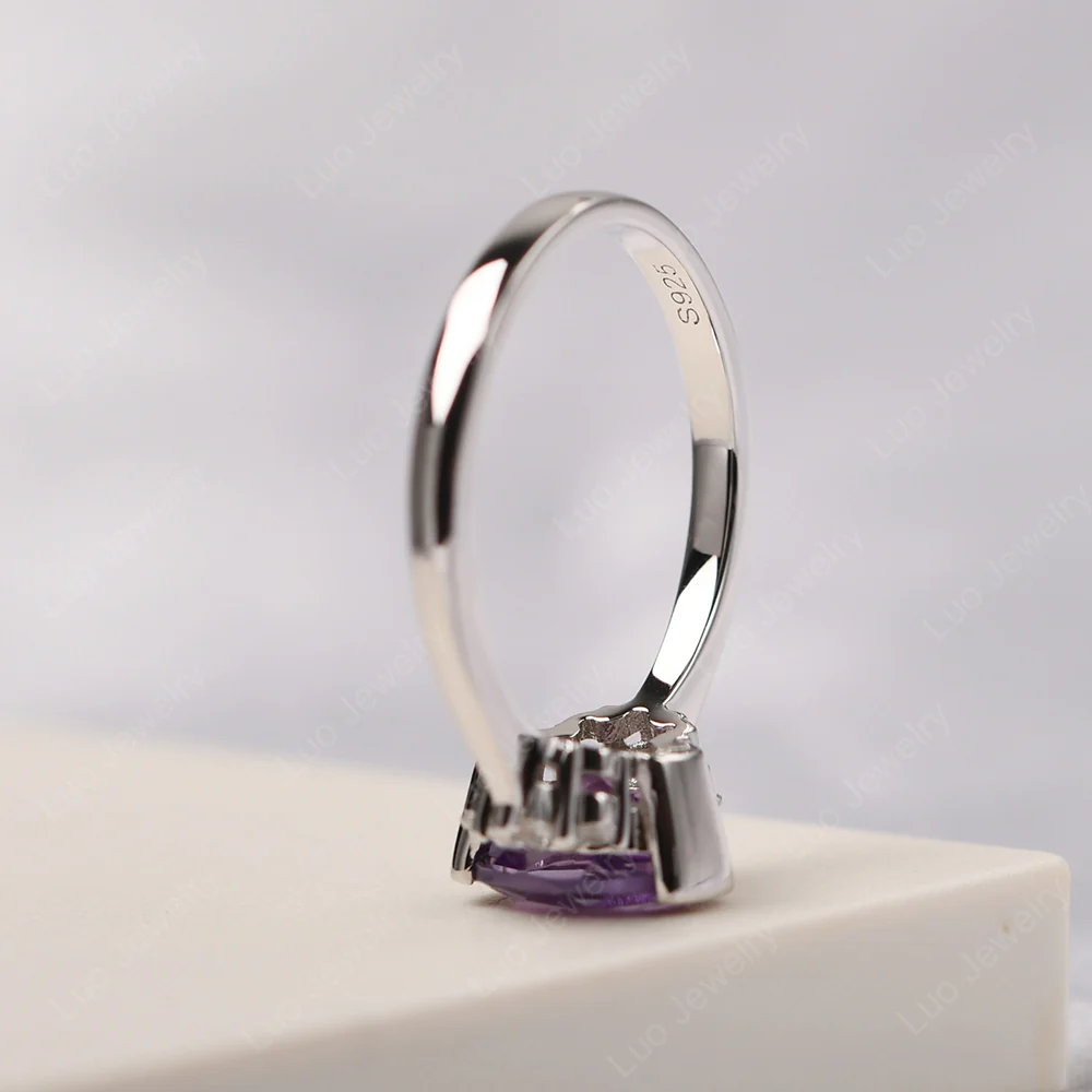 Oval Half Bezel Set Amethyst Engagement Ring - Image 4