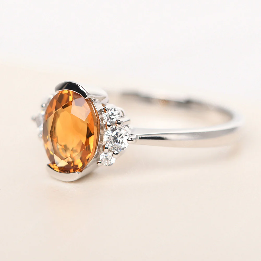 Oval Half Bezel Set Citrine Engagement Ring - Image 2