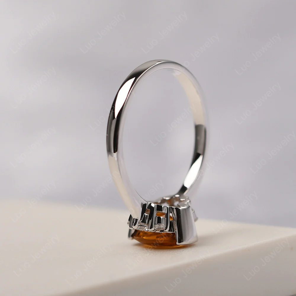 Oval Half Bezel Set Citrine Engagement Ring - Image 4