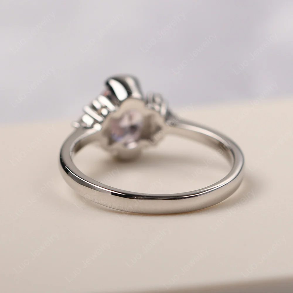 Oval Half Bezel Set Pink Cubic Zirconia Engagement Ring - Image 3