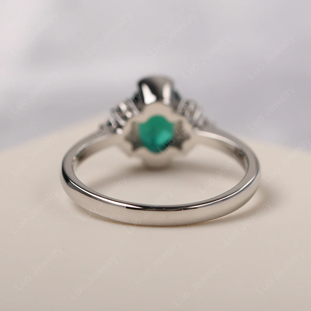 Oval Half Bezel Set Emerald Engagement Ring - Image 3