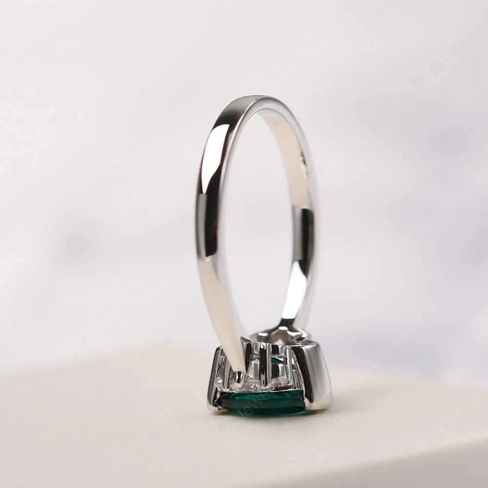 Oval Half Bezel Set Emerald Engagement Ring - Image 4
