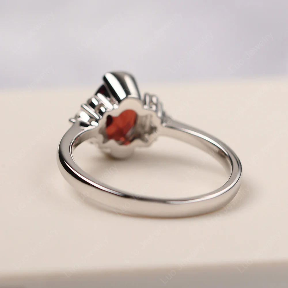 Oval Half Bezel Set Garnet Engagement Ring - Image 3