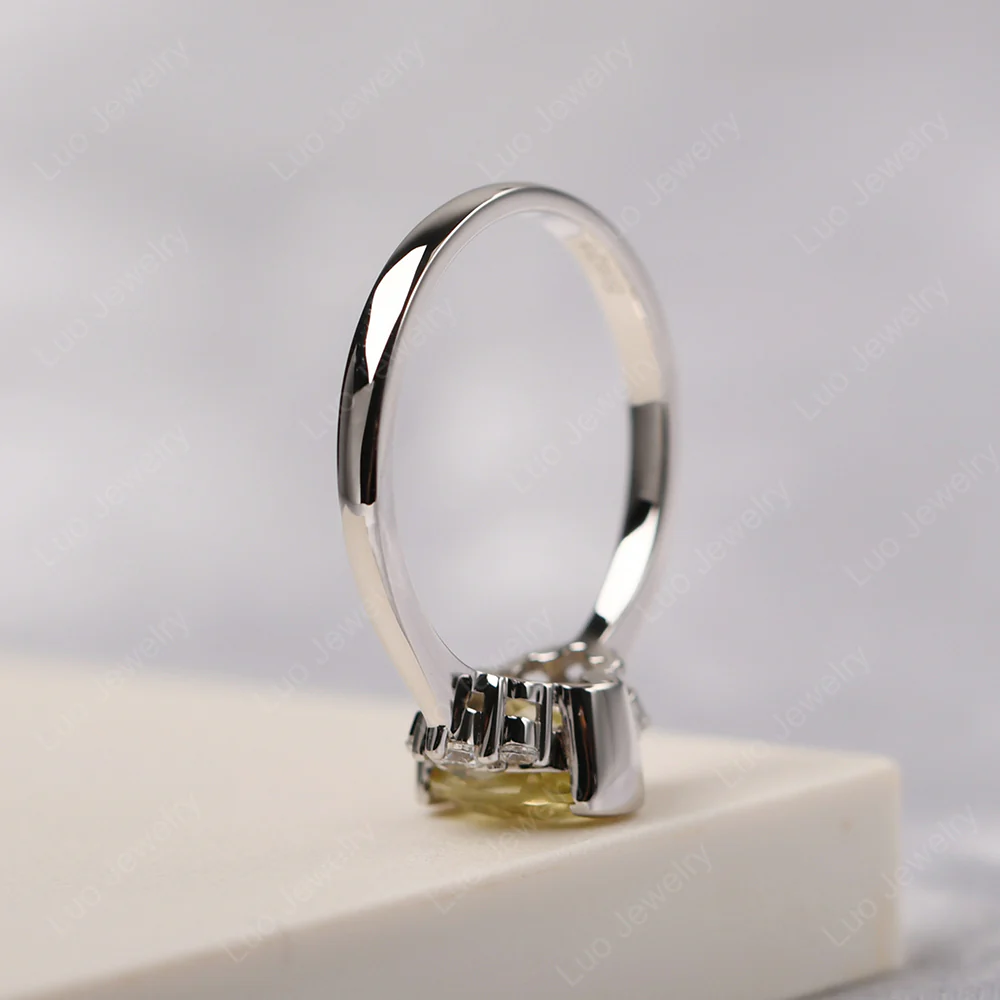 Oval Half Bezel Set Lemon Quartz Engagement Ring - Image 4