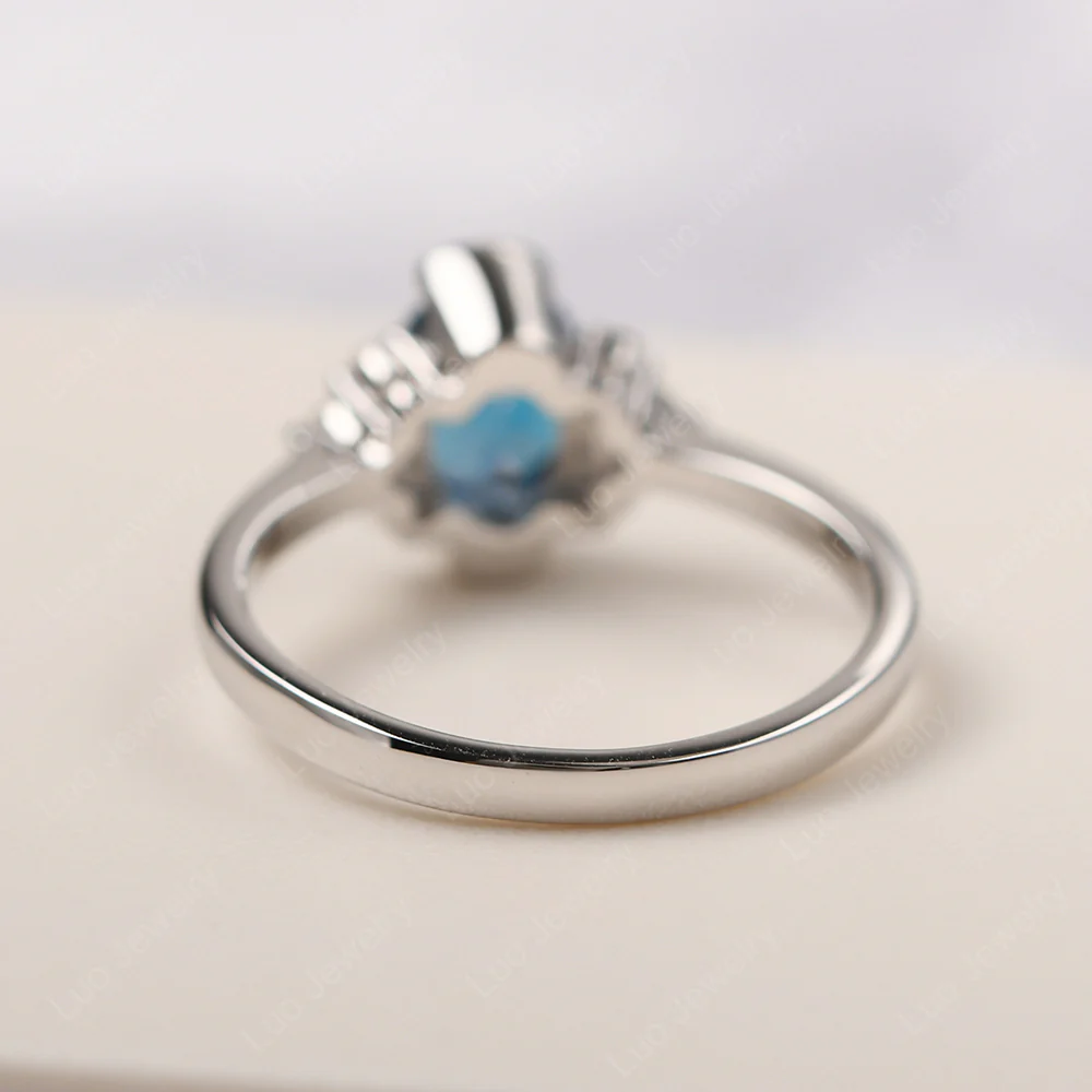 Oval Half Bezel Set London Blue Topaz Engagement Ring - Image 3